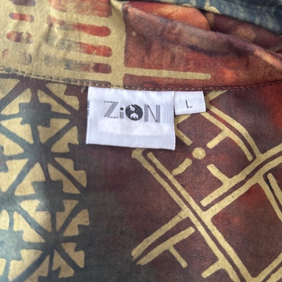 Zion Long Sleeve Tunic Button Down Shirt Blouse Jacket Abstract Brown L - Picture 5 of 6